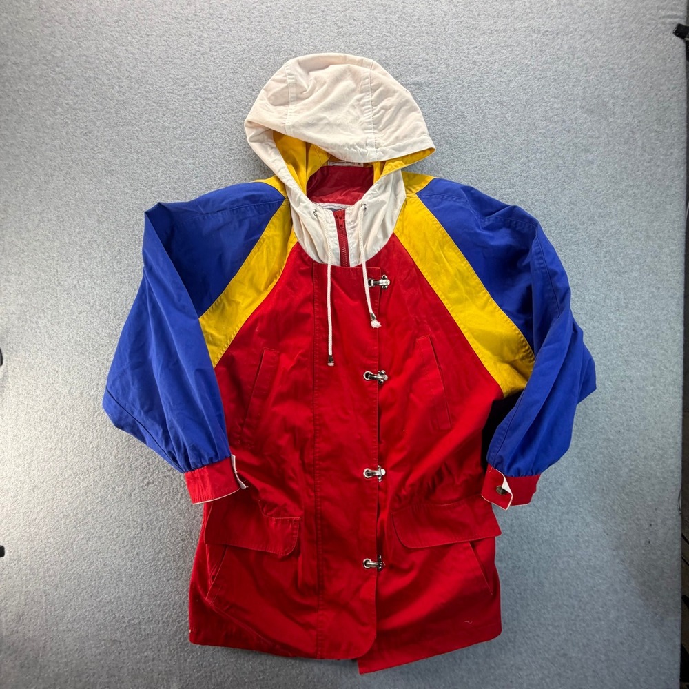Vintage Braefair Colorblock Hooded Windbreaker Jacket Red Blue Yellow Medium